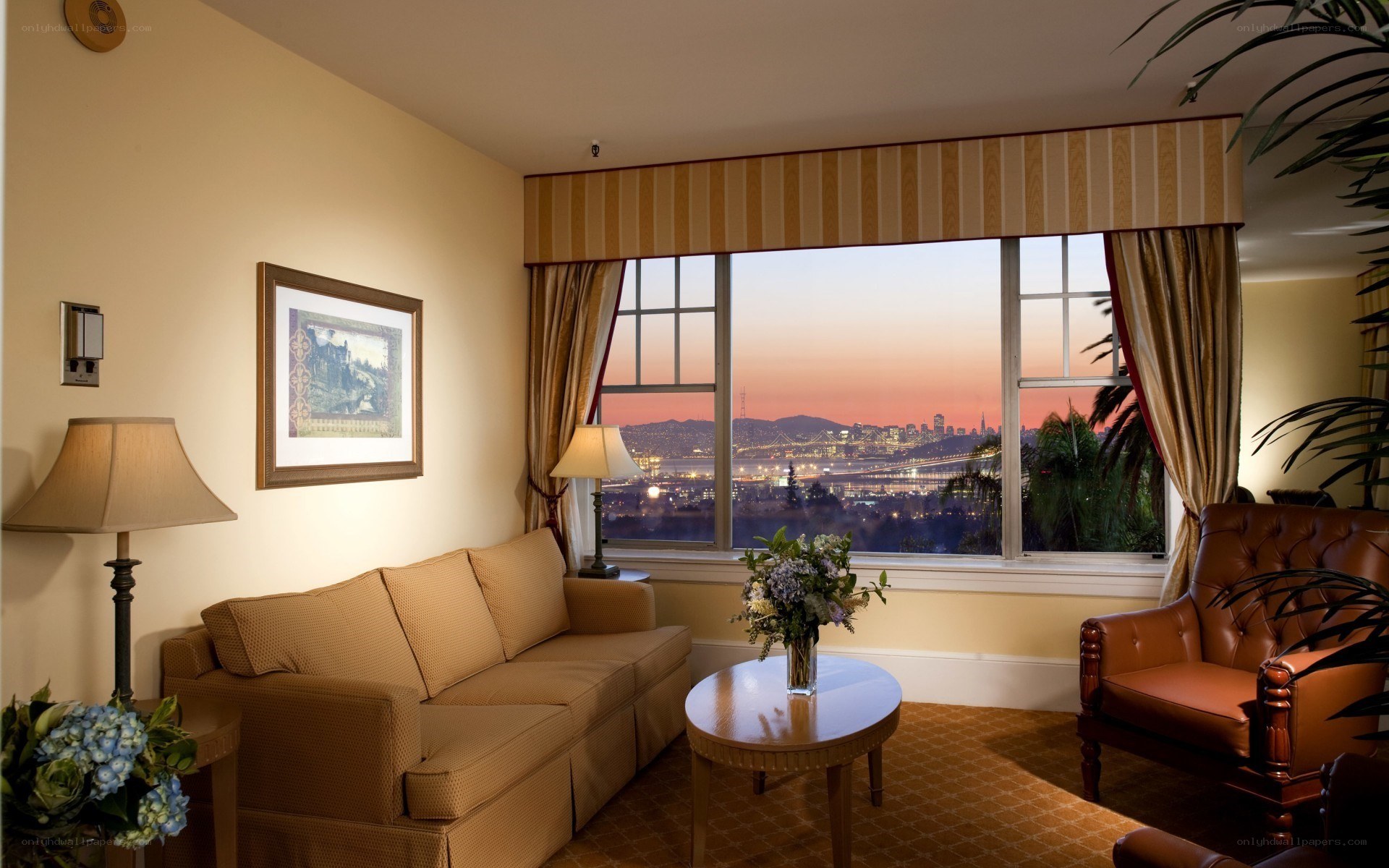 Hotel room with city view