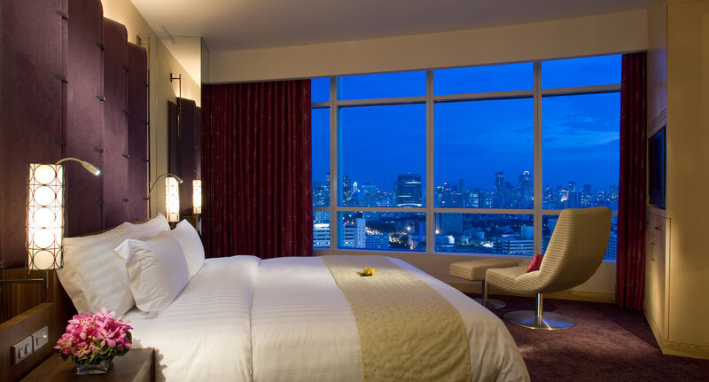 Hotel room with city view