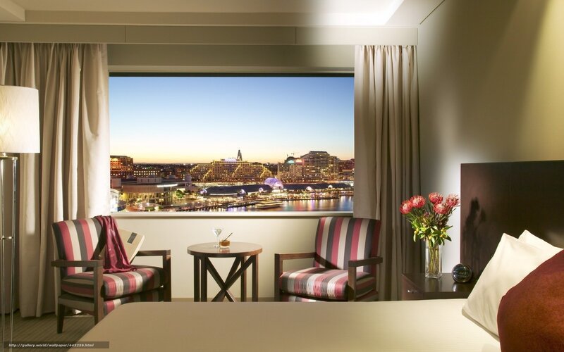 Hotel Room with City View — Beige, Calm, Sunset