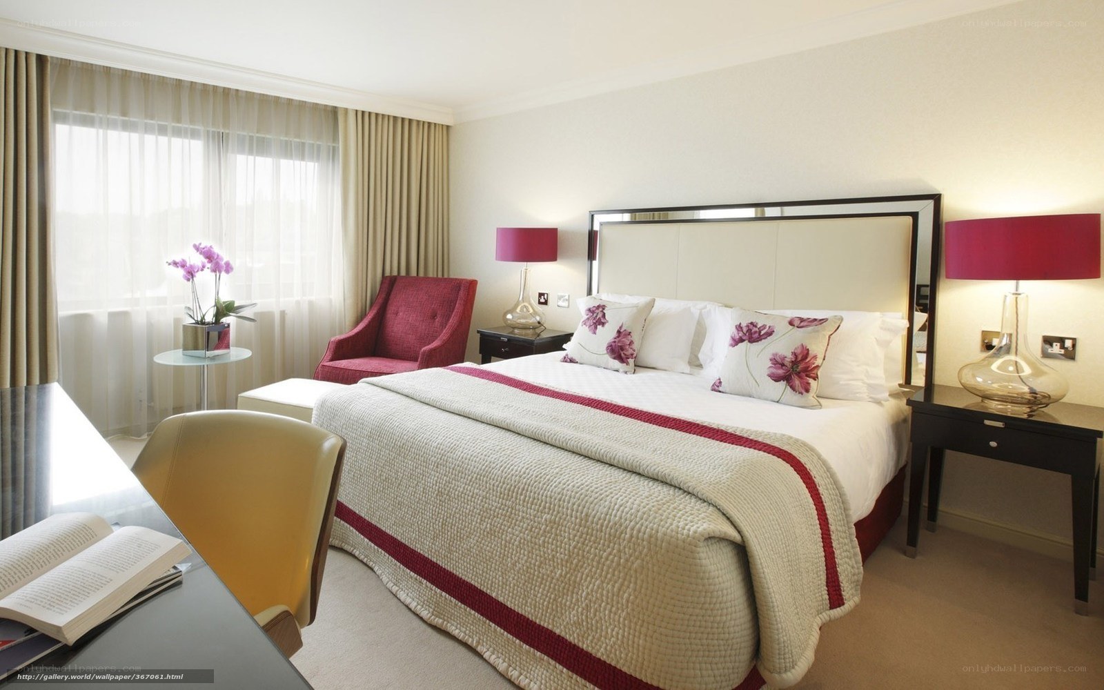 hotel room with floral bedding