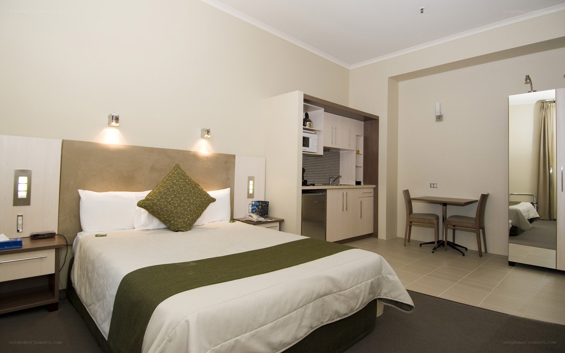 hotel room with kitchenette