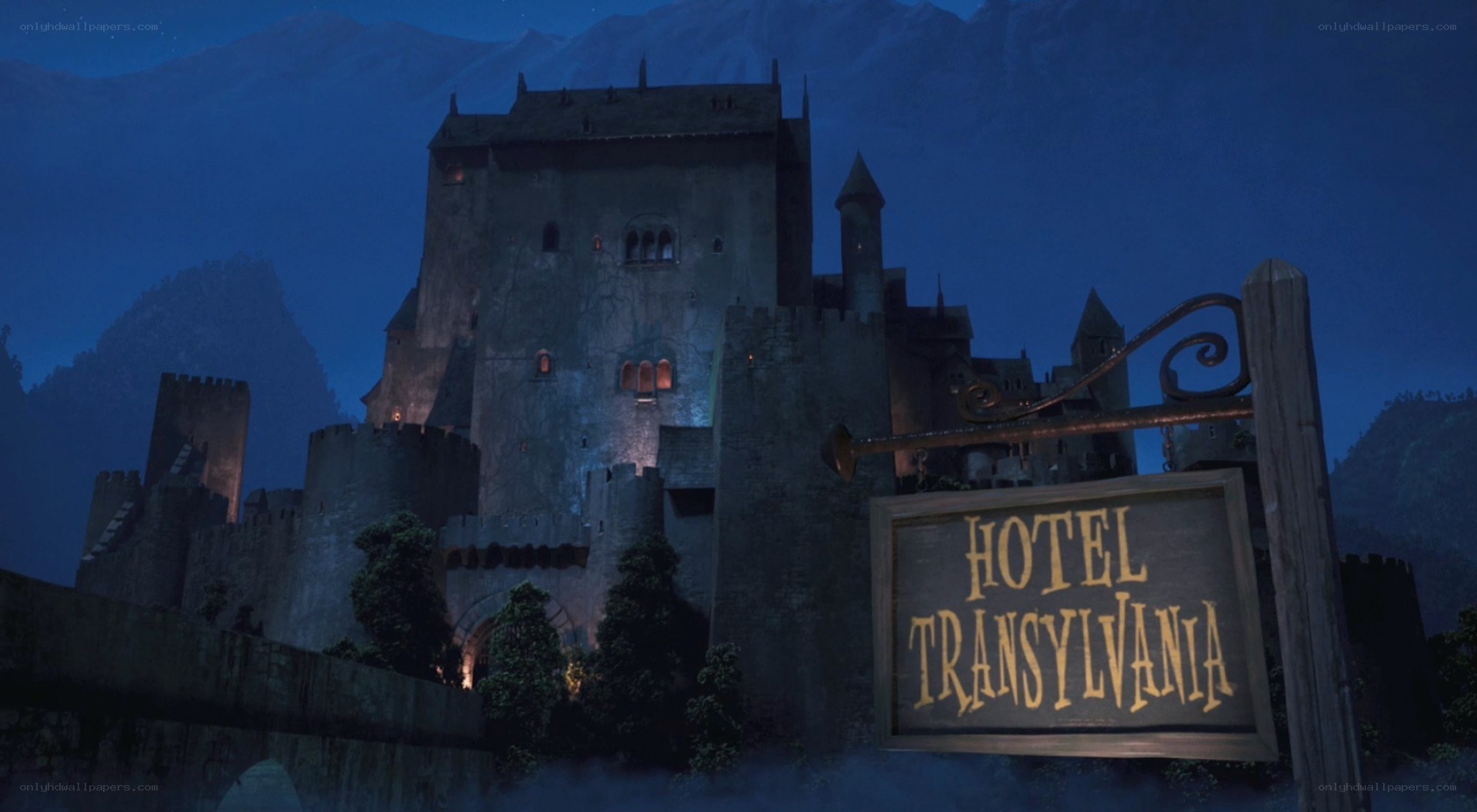 Hotel Transylvania castle at night