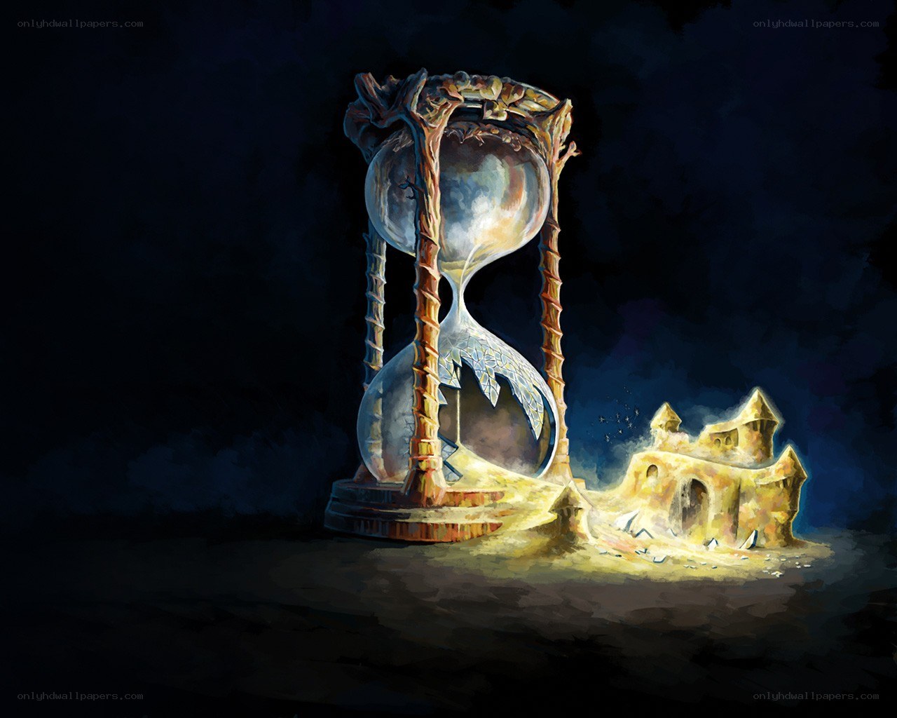 Hourglass and castle ruins