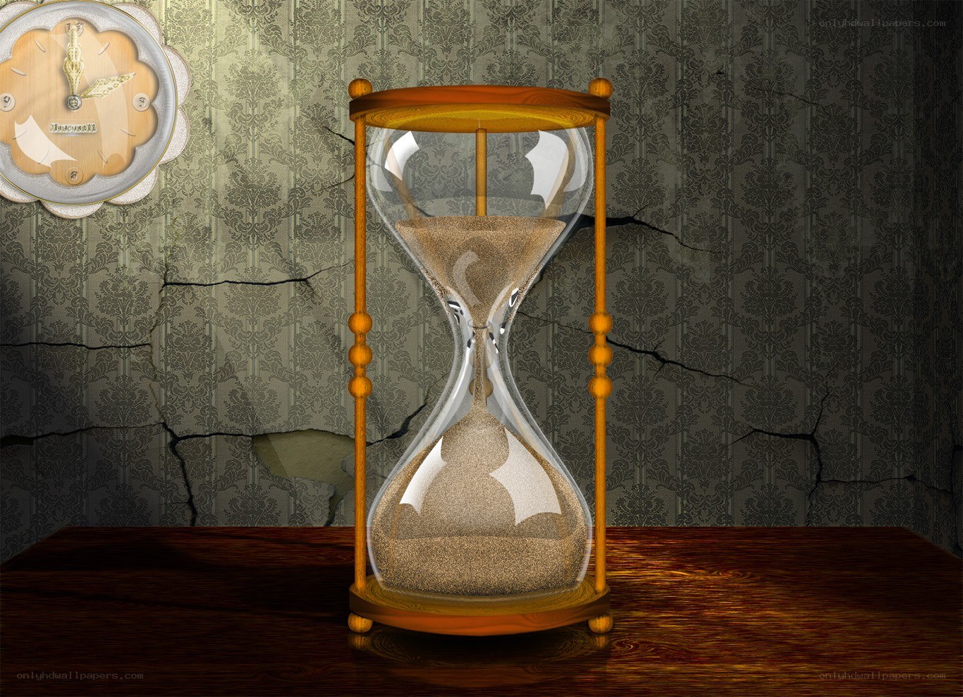 Hourglass on a wooden table