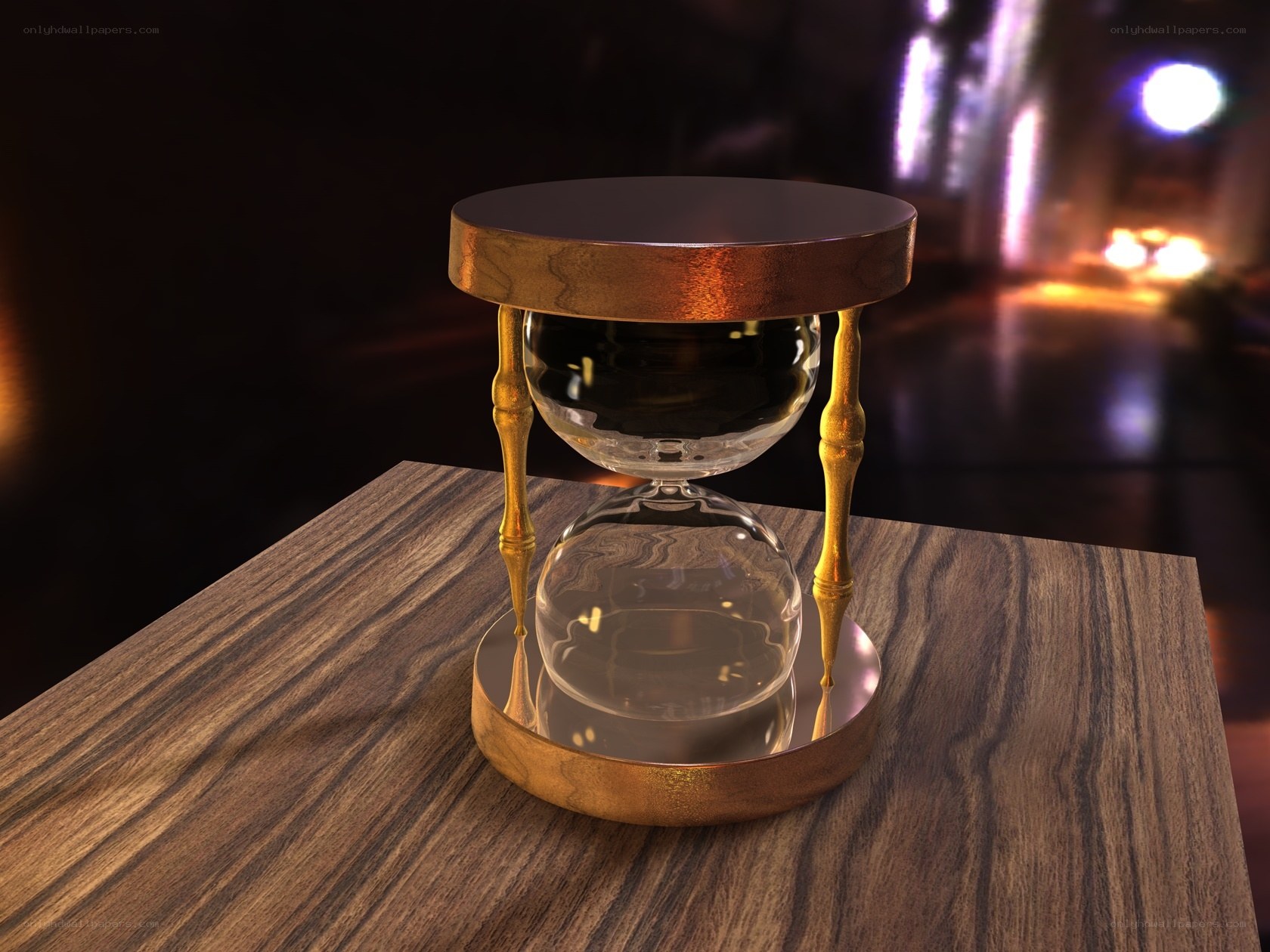 hourglass on wooden table