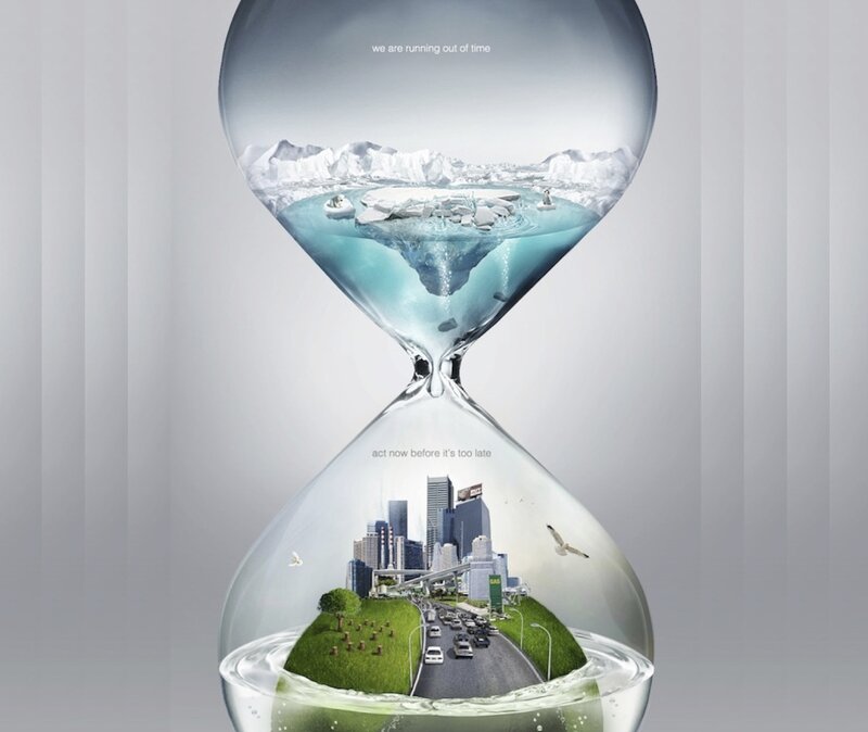 Hourglass with City and Ice
