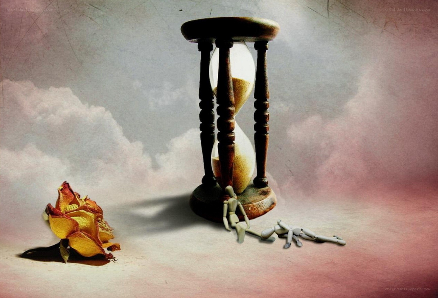 Hourglass with dried rose