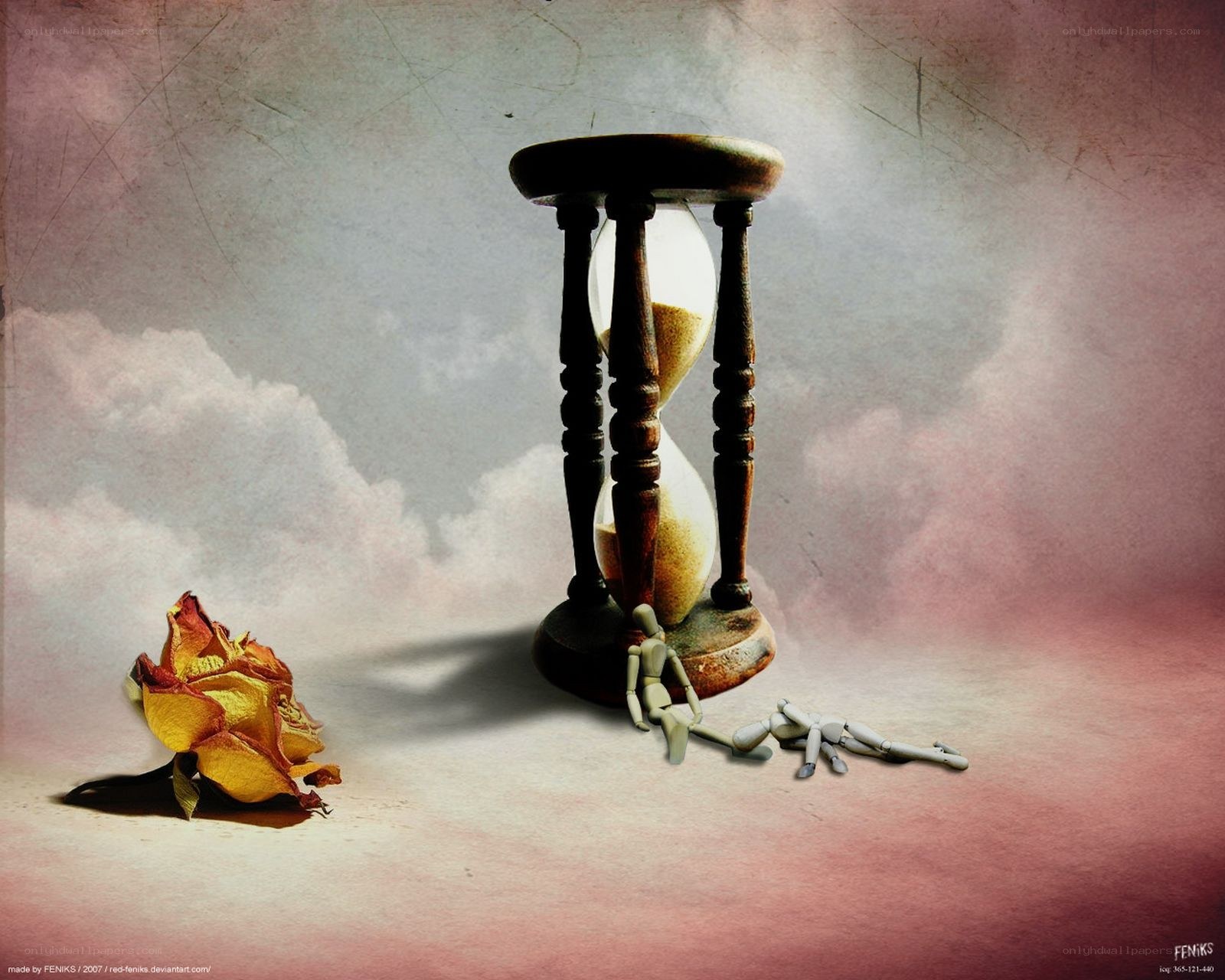 Hourglass with dried rose