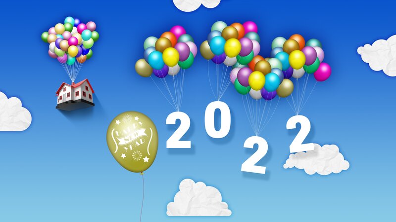 House and Balloons in Sky