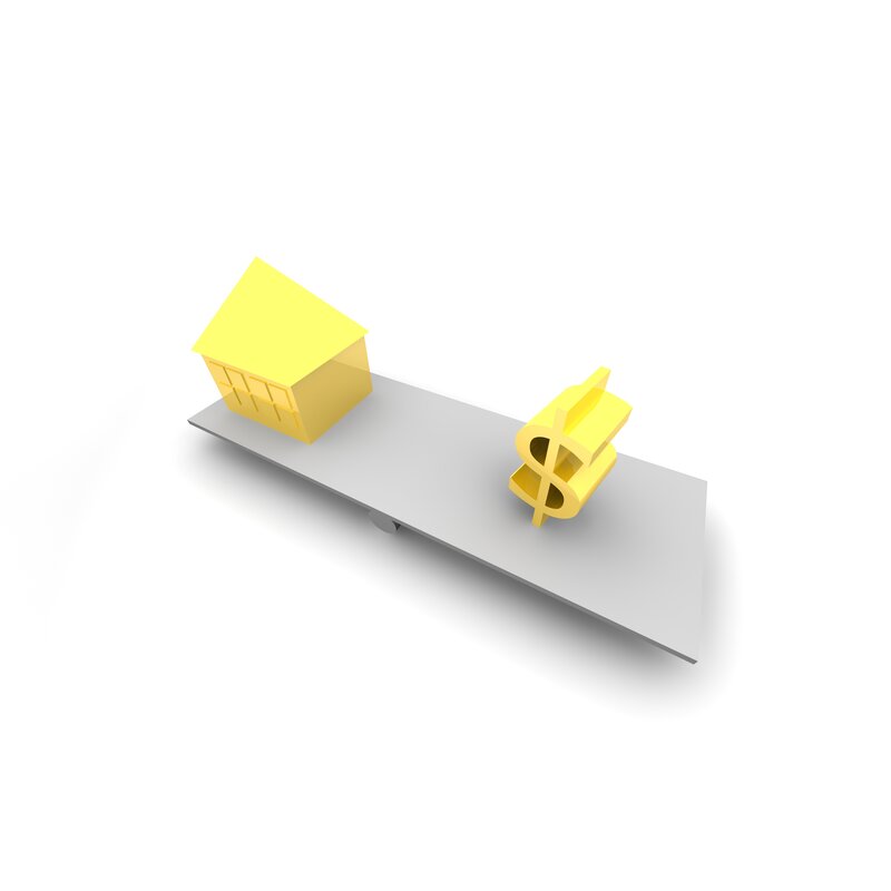 house and dollar sign on seesaw