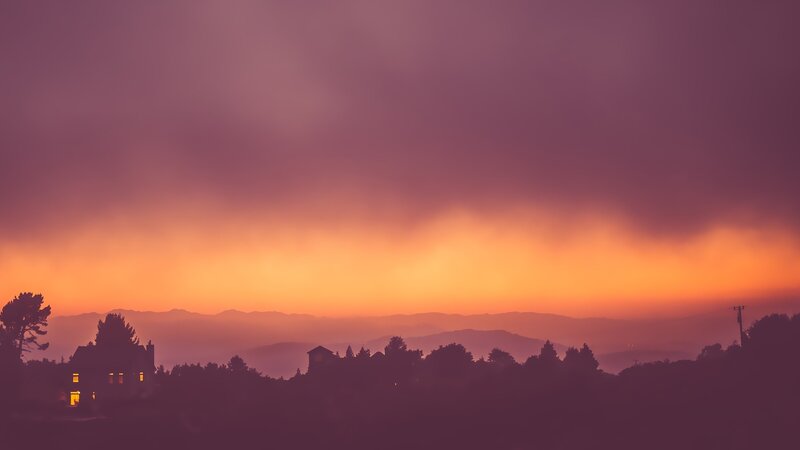 House at Sunset — Purple, Serene, Photograph