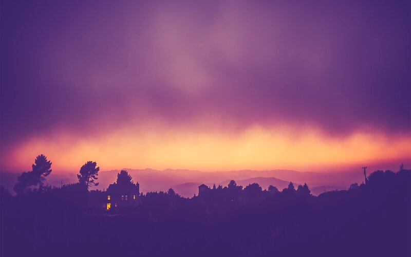 House at Sunset — Purple