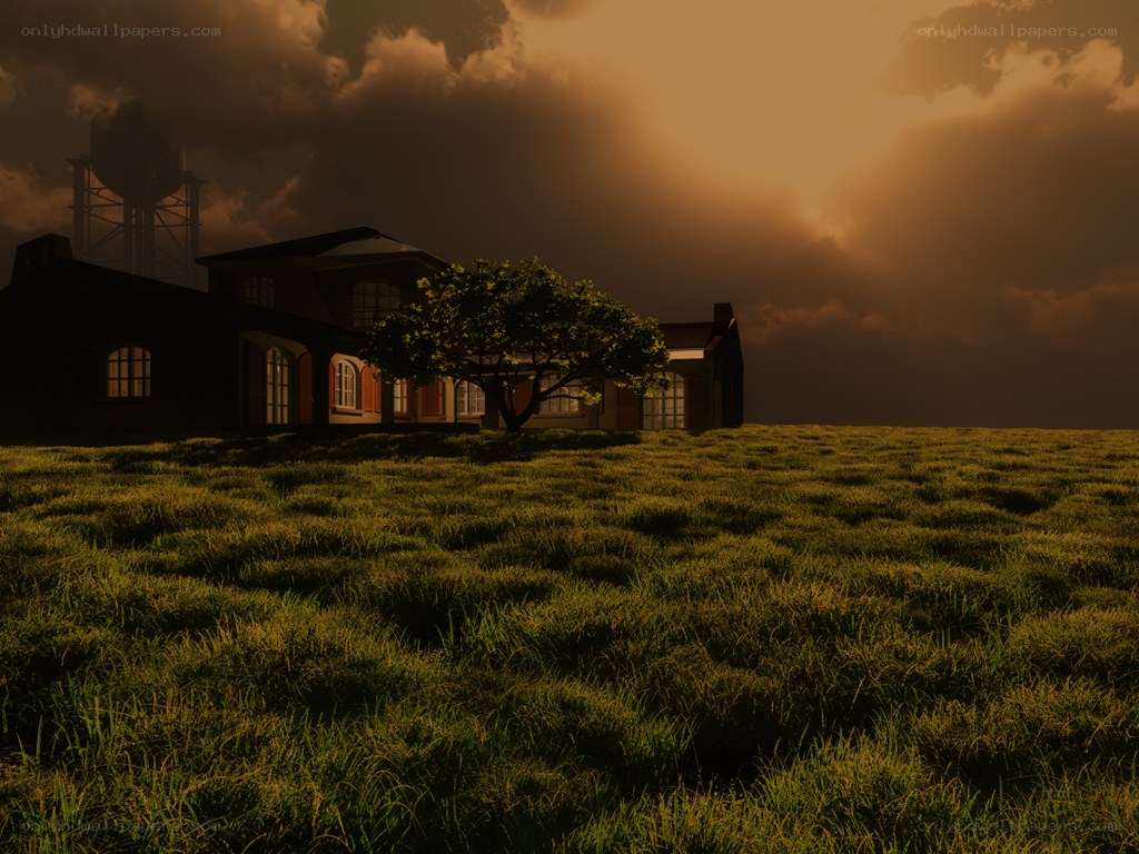 House at sunset with water tower