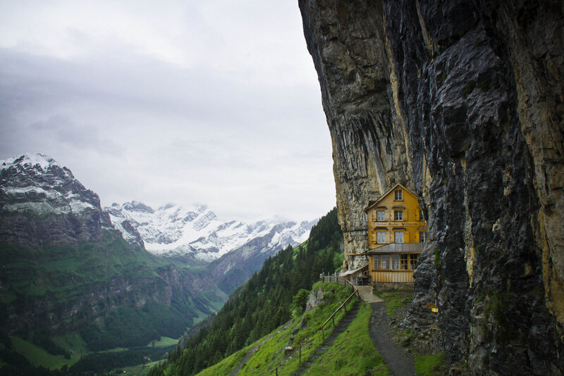 House built into a cliffside