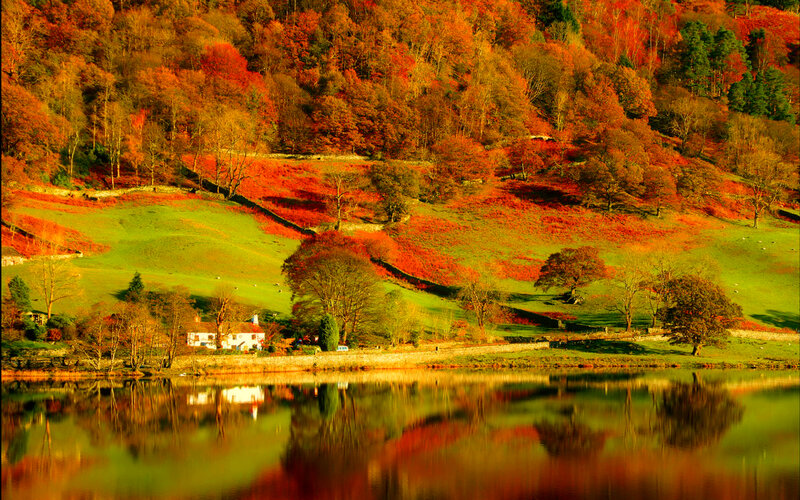 House by Autumn Lake