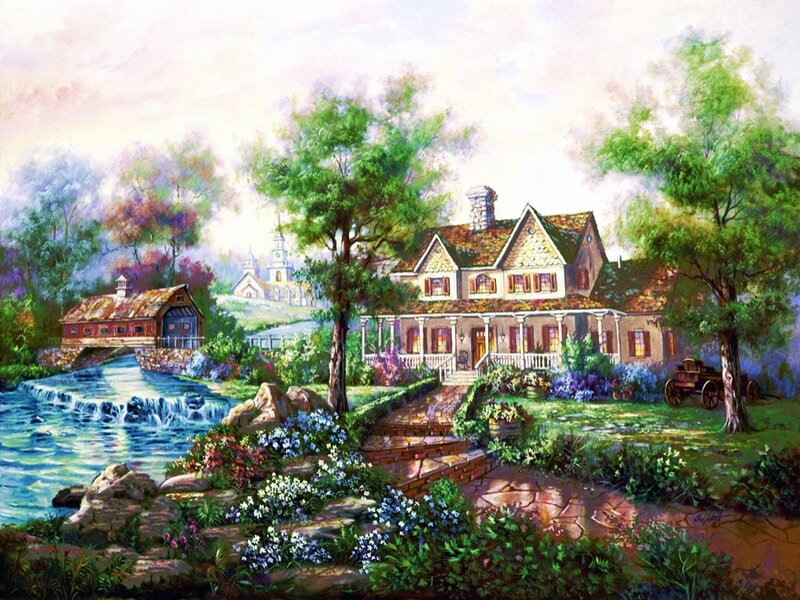 House by River and Bridge