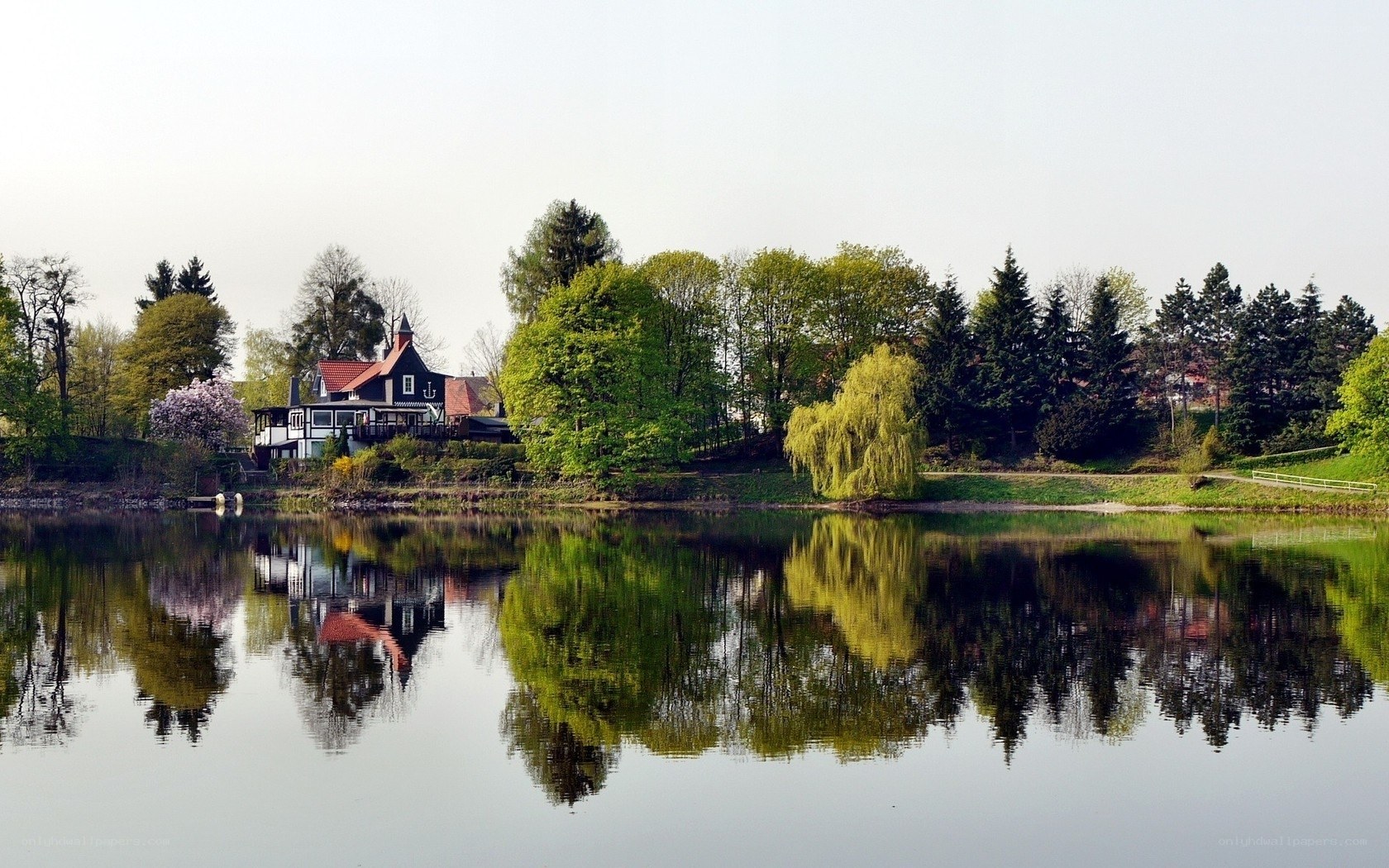 House by the lake in spring