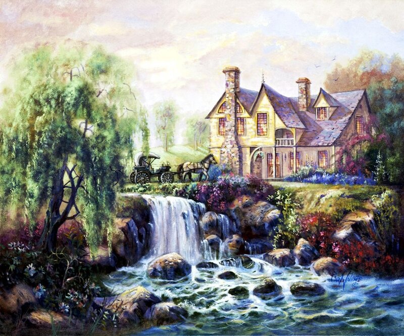 House by Waterfall — Green