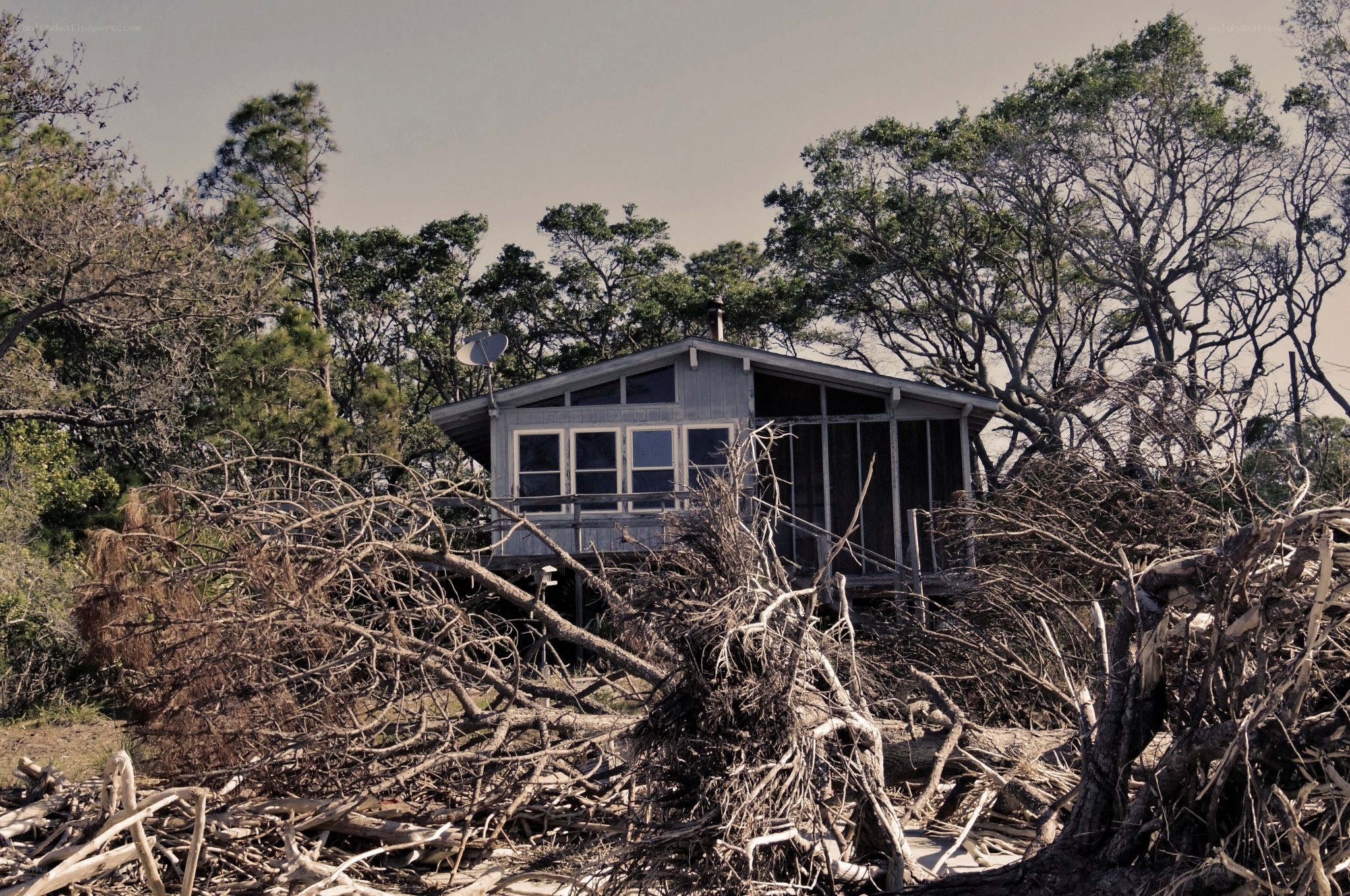 House damaged by storm debris