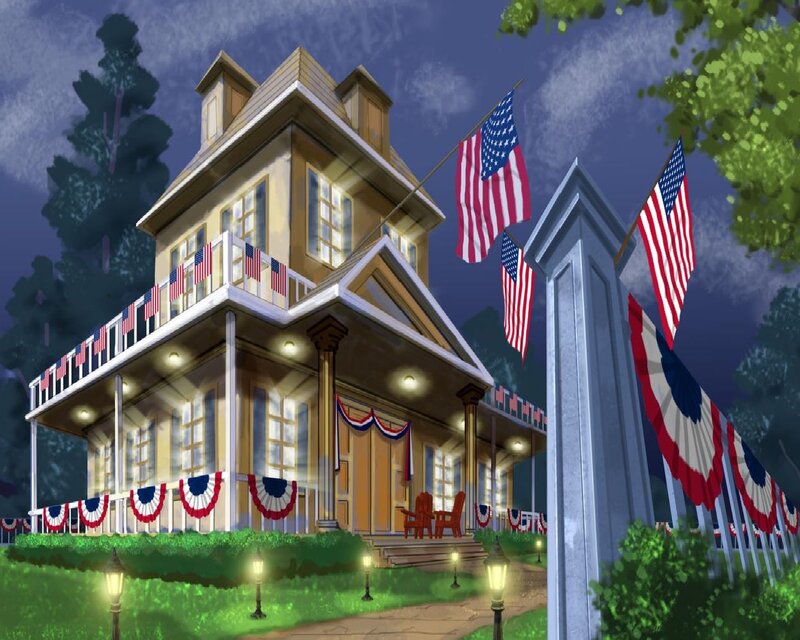 House Decorated with Flags — Blue
