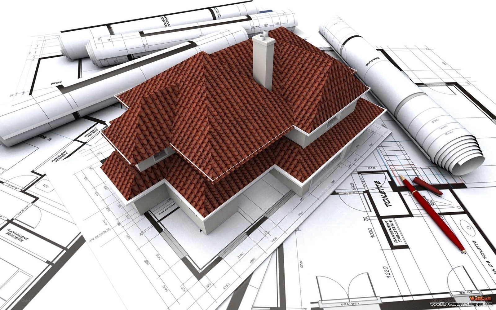 House design with blueprints
