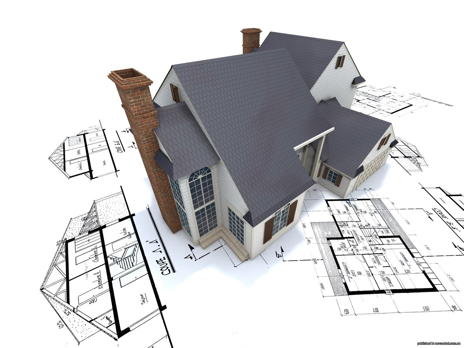 House design with blueprints