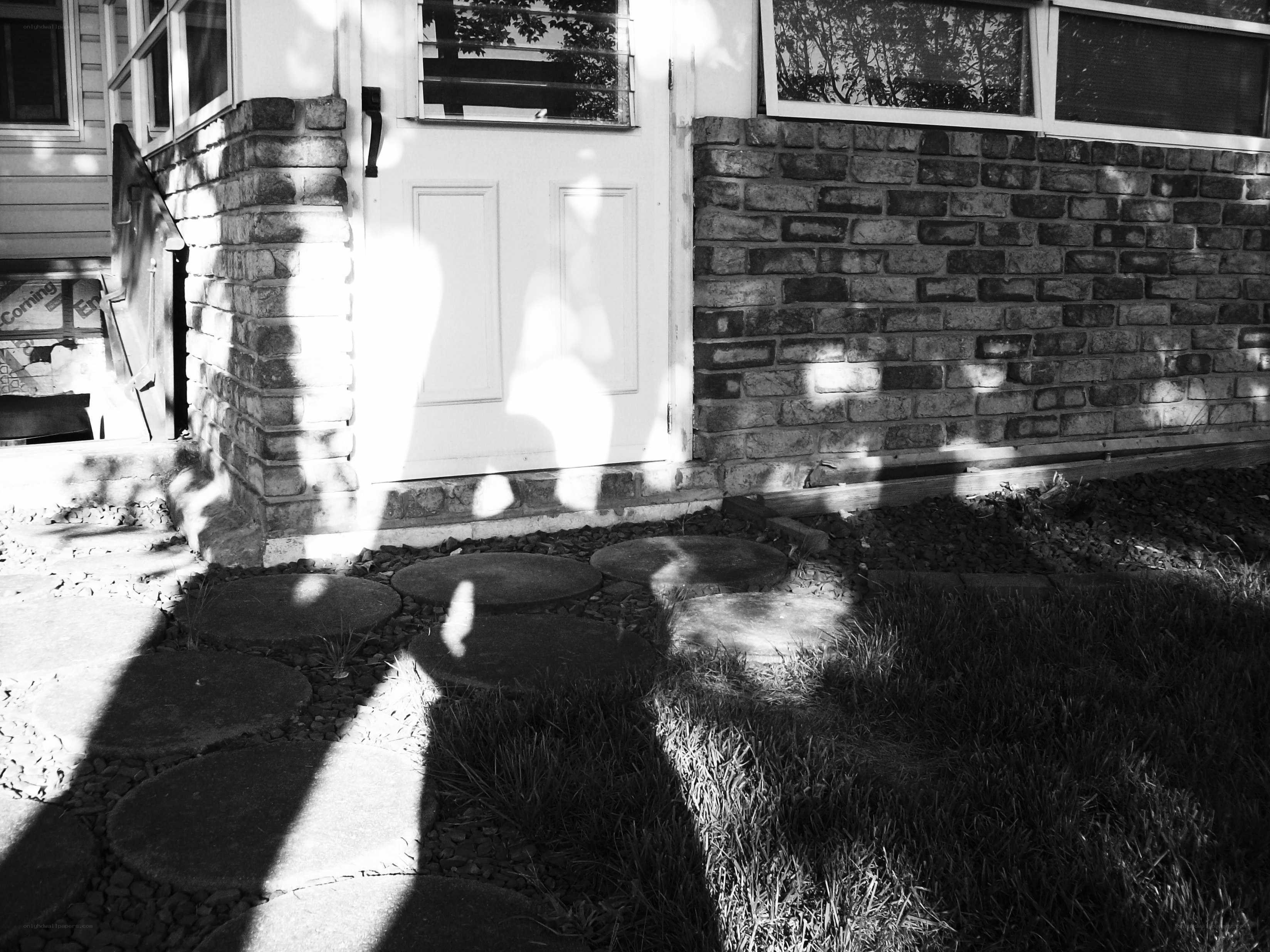House entrance with stone path