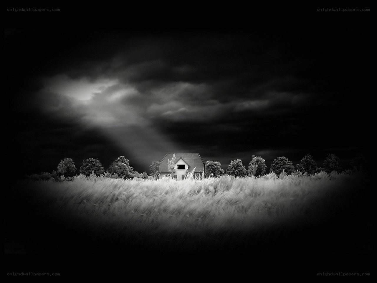 House in a stormy field
