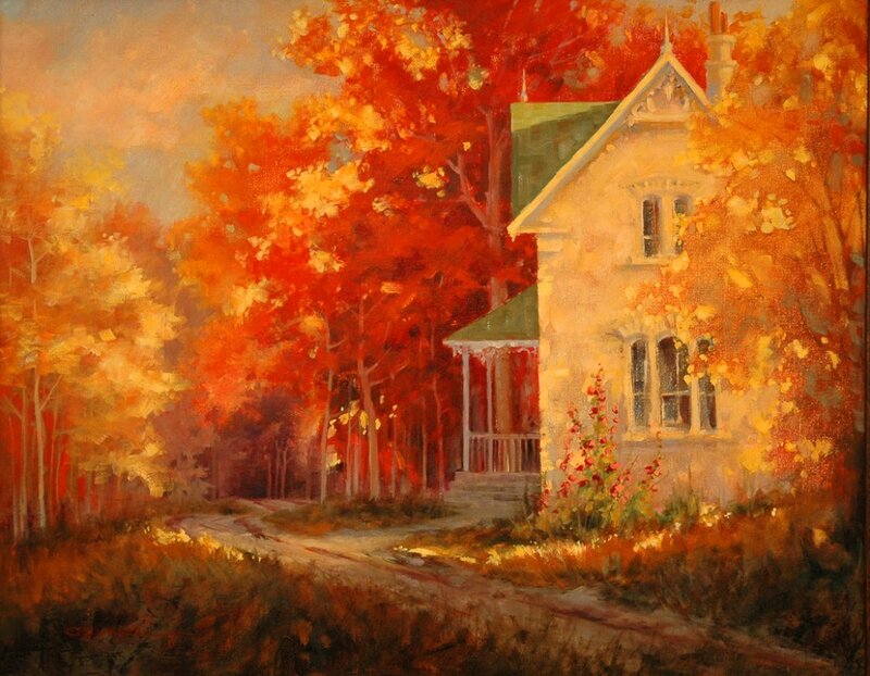 House in Autumn Forest — Orange, Serene