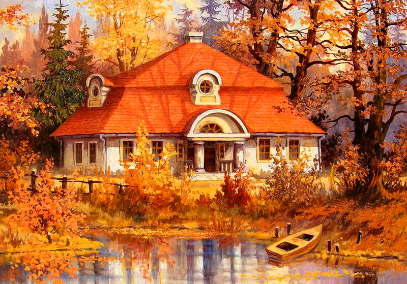 House in Autumn Forest