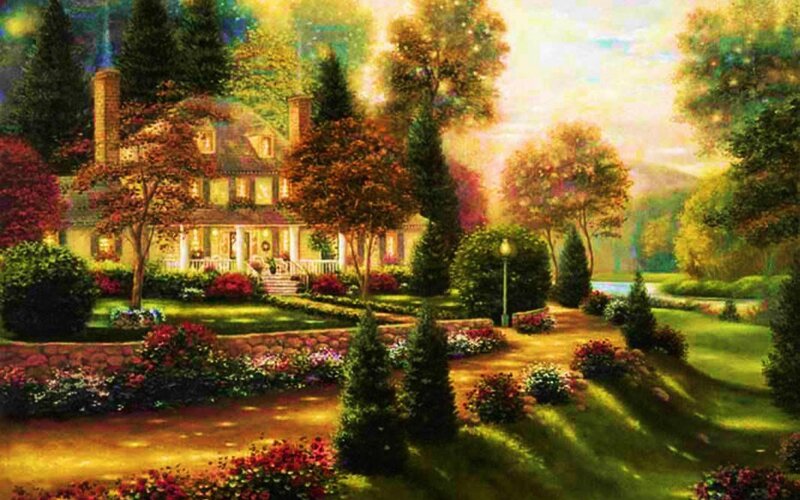 House in Autumn Garden — Green, Serene