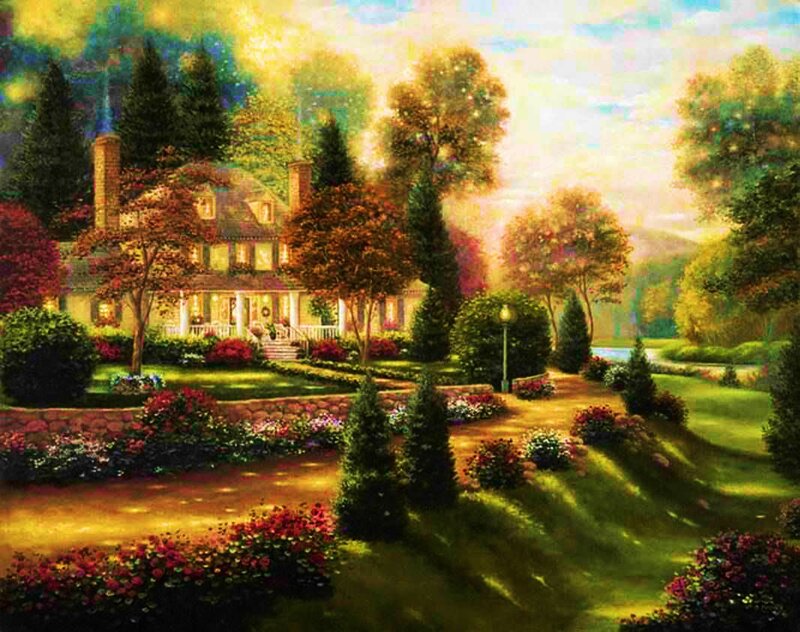 House in Autumn Garden — Green