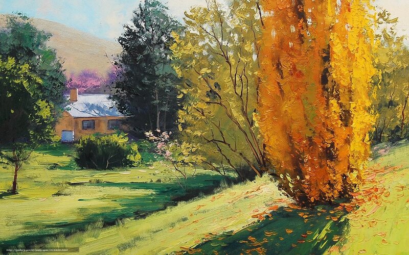 House in Autumn Landscape — Green