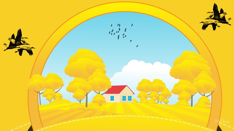House in Autumn Landscape — Yellow
