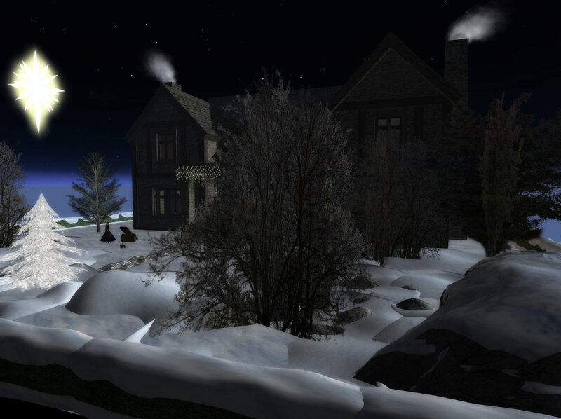 House in Snowy Landscape — White, Serene, Night