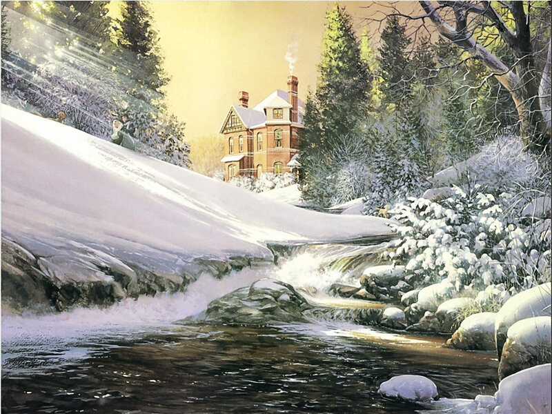 House in Snowy Landscape — White, Serene