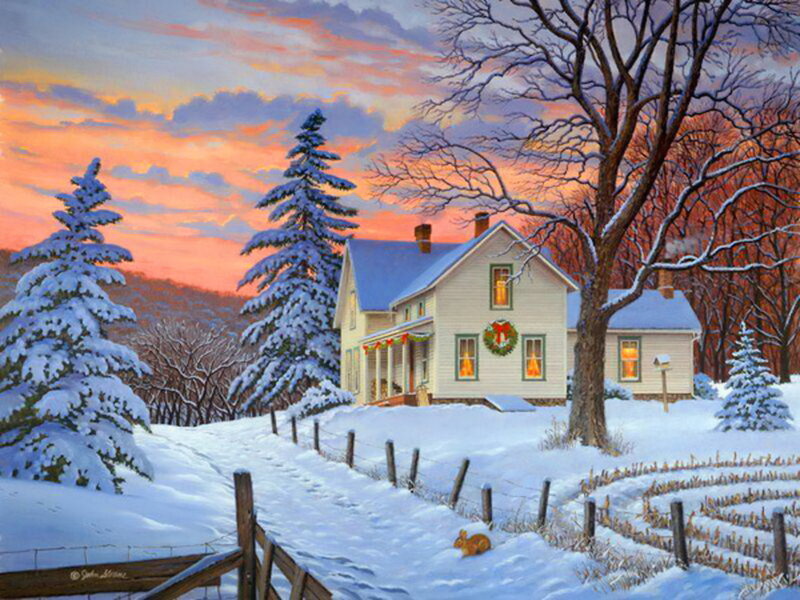 House in Snowy Landscape — White