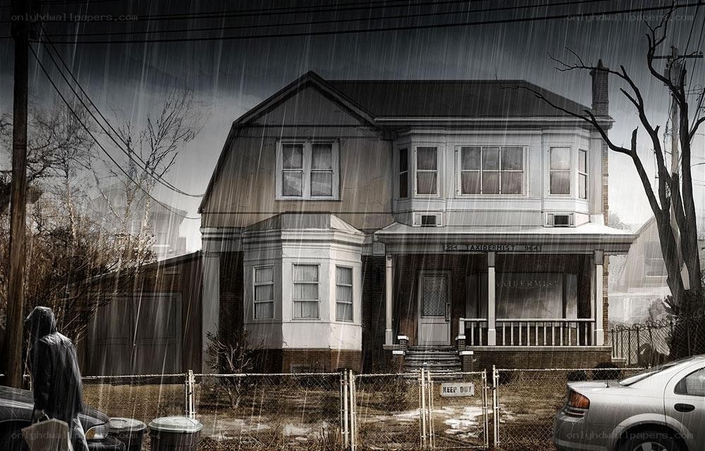 House in the rain