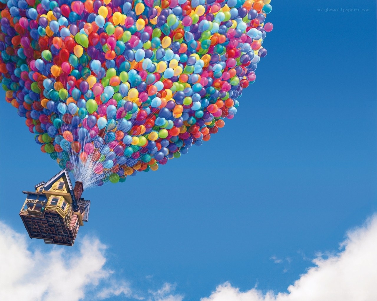 House lifted by balloons