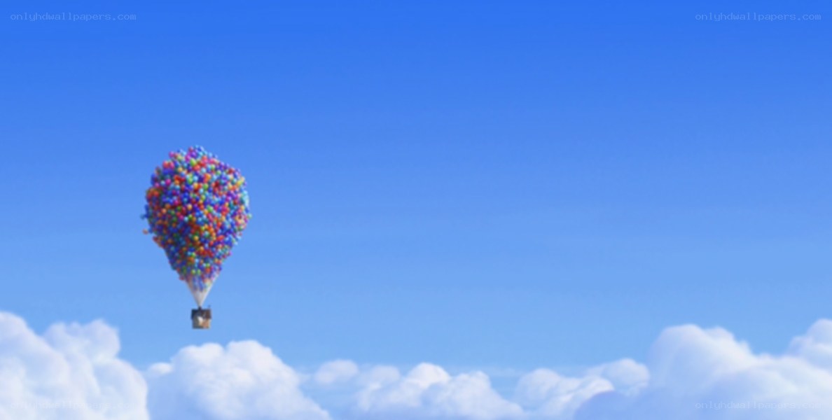 house lifted by balloons