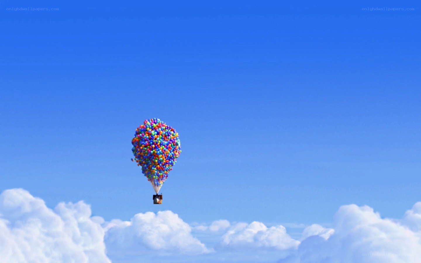 house lifted by balloons
