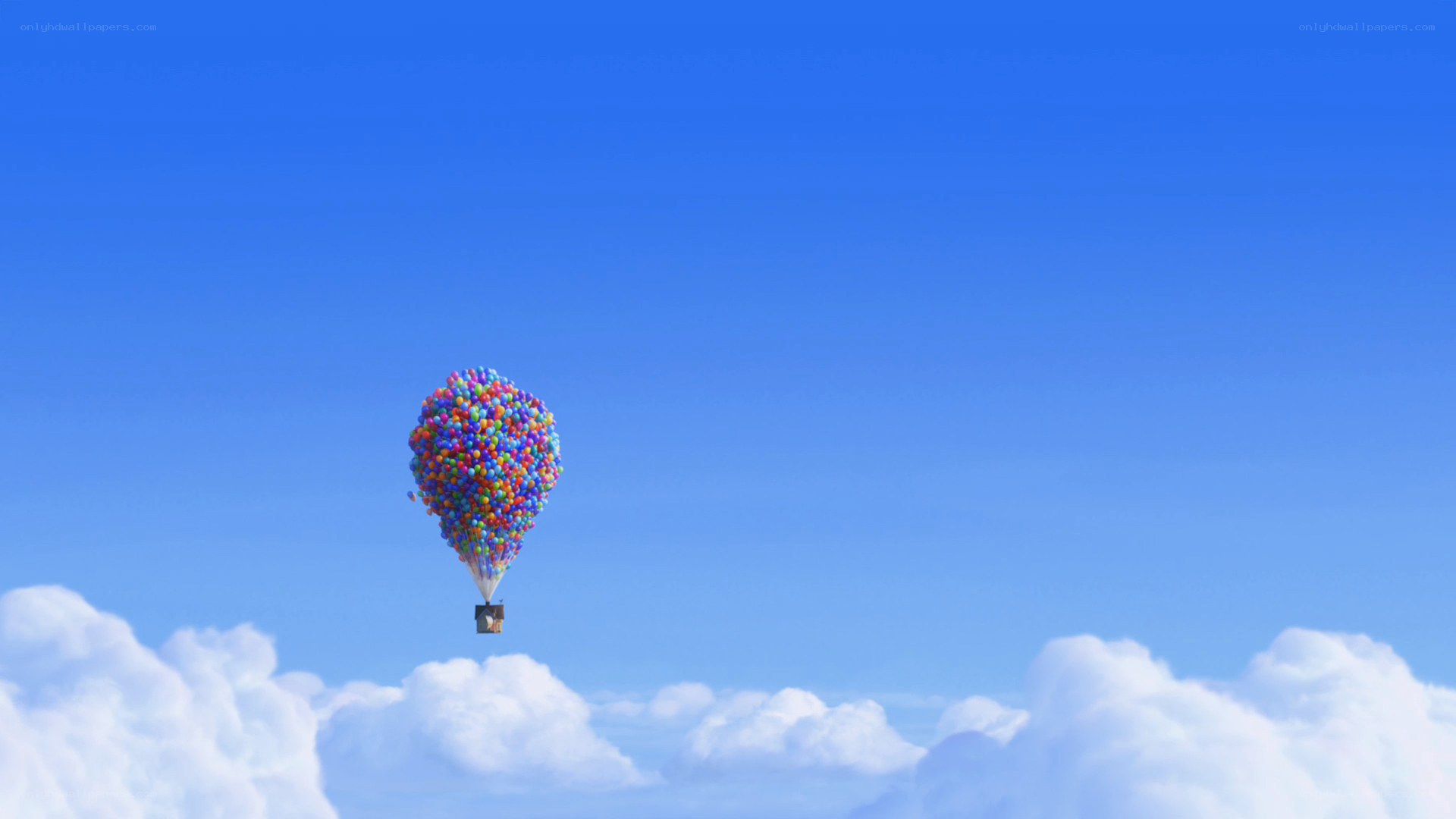 house lifted by balloons