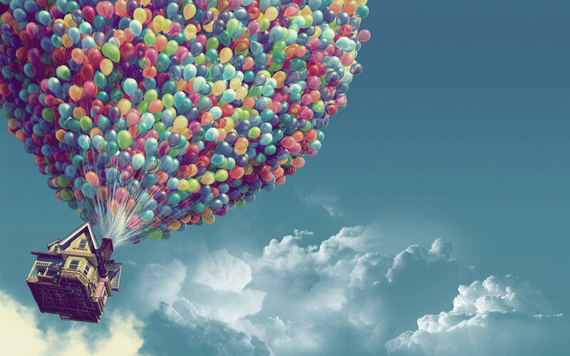 House lifted by balloons