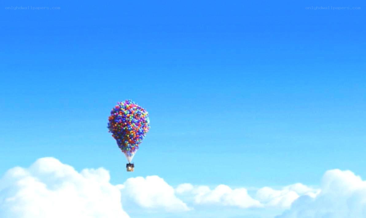 house lifted by balloons