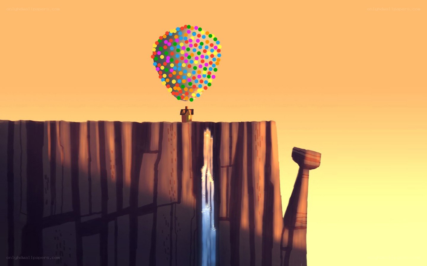 house lifted by balloons