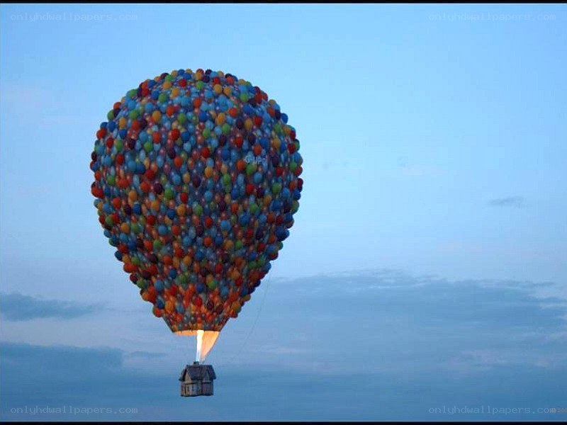 House lifted by balloons