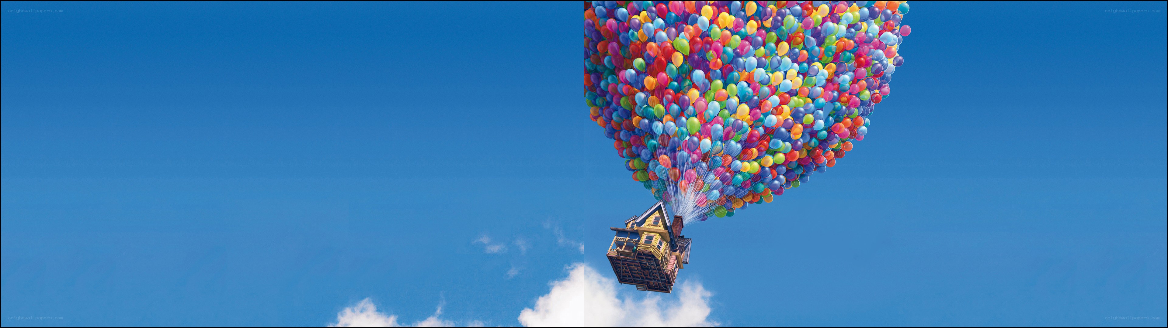house lifted by balloons