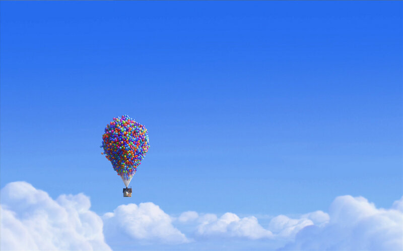House lifted by balloons