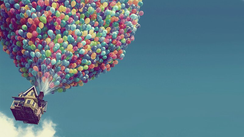 House Lifted by Balloons — Blue, Dreamy