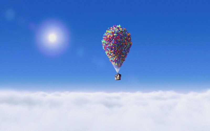 House Lifted by Balloons — Blue, Serene